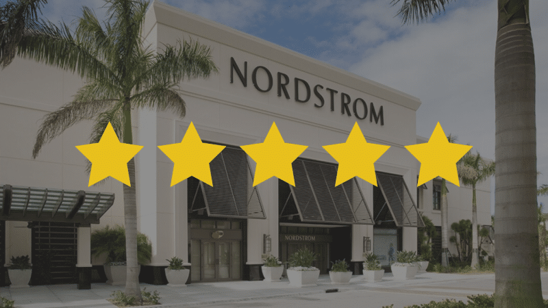 Nordstrom store with a five-star rating overlay.