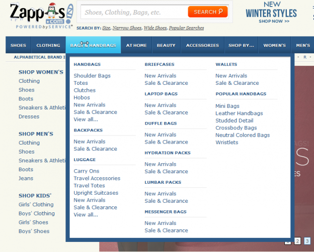 Drop-down Menu Examples on E-commerce Websites