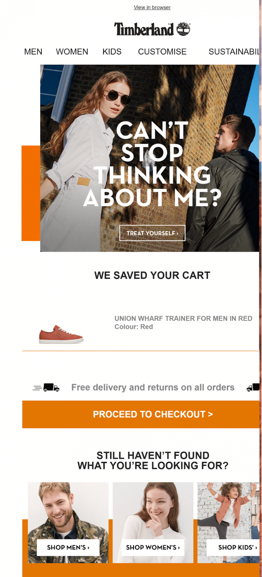 Timberland abandoned cart email marketing