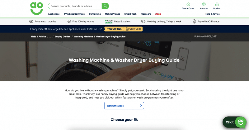 An ecommerce page featuring top washing machine brands.