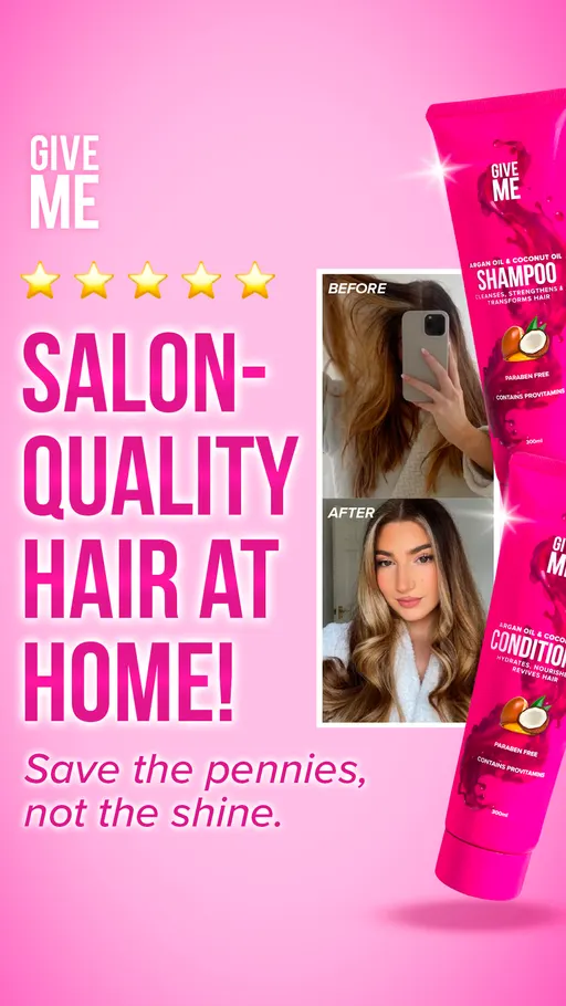 givemecosmetics.com ad: GIVE ME 5-star salon-quality hair at home!
