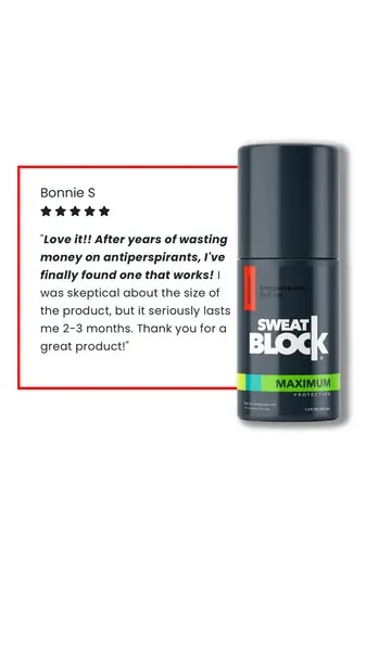 sweatblock.com ad: ✅ Sweat-free or your money back.