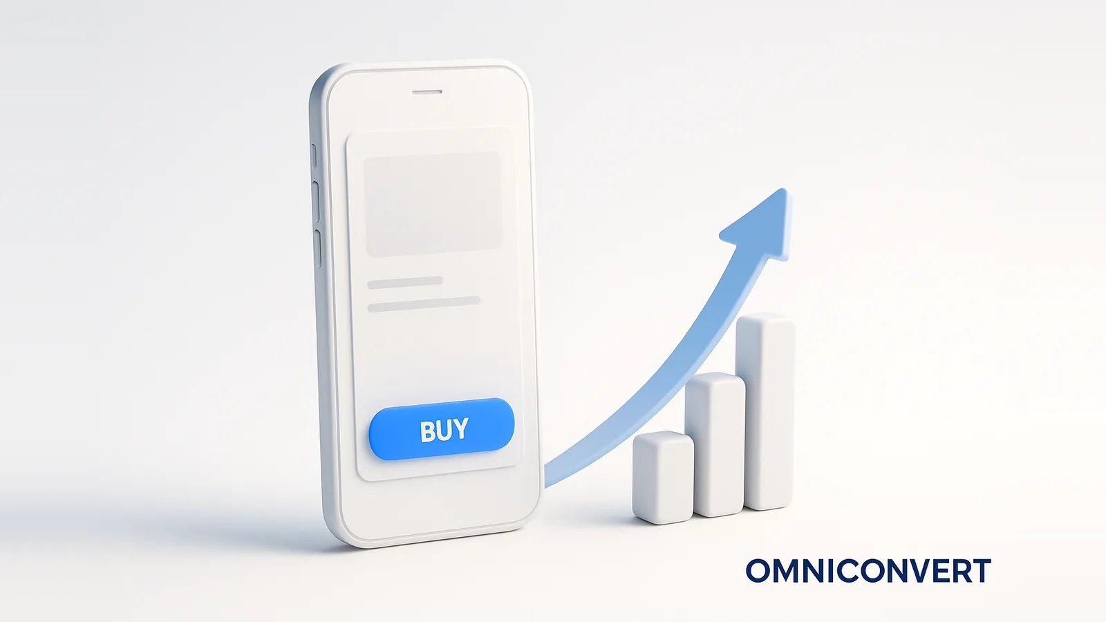 Increase Shopify conversion rate: a mobile store page optimized with a blue buy button and a rising conversion curve