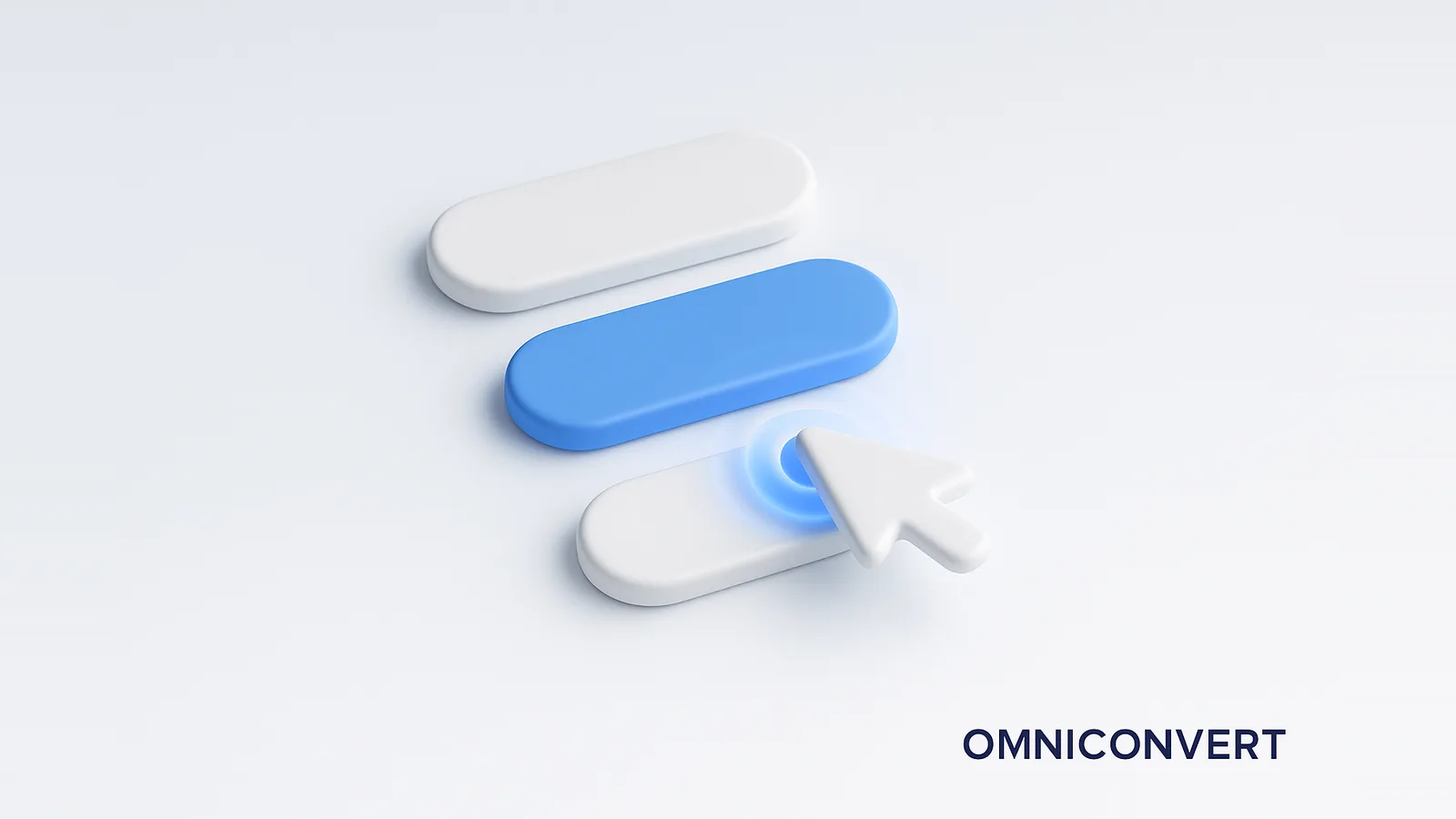 Call to action examples: a row of page buttons with one glowing blue CTA button being clicked