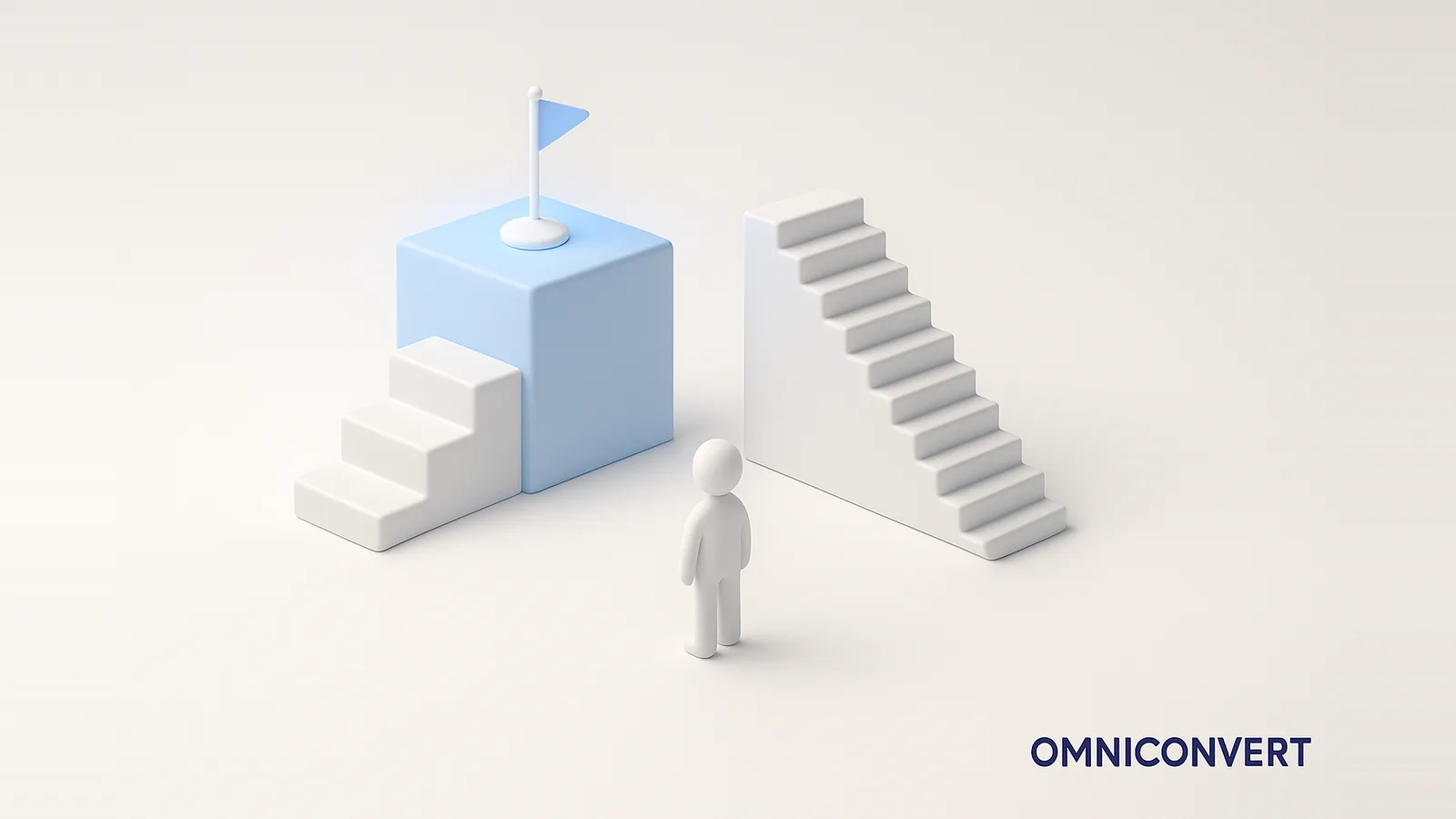 Customer effort score: a customer figure moving along a short, smooth low-effort path to a glowing blue goal, with a harder path set aside, measuring how easy it is to deal with a business