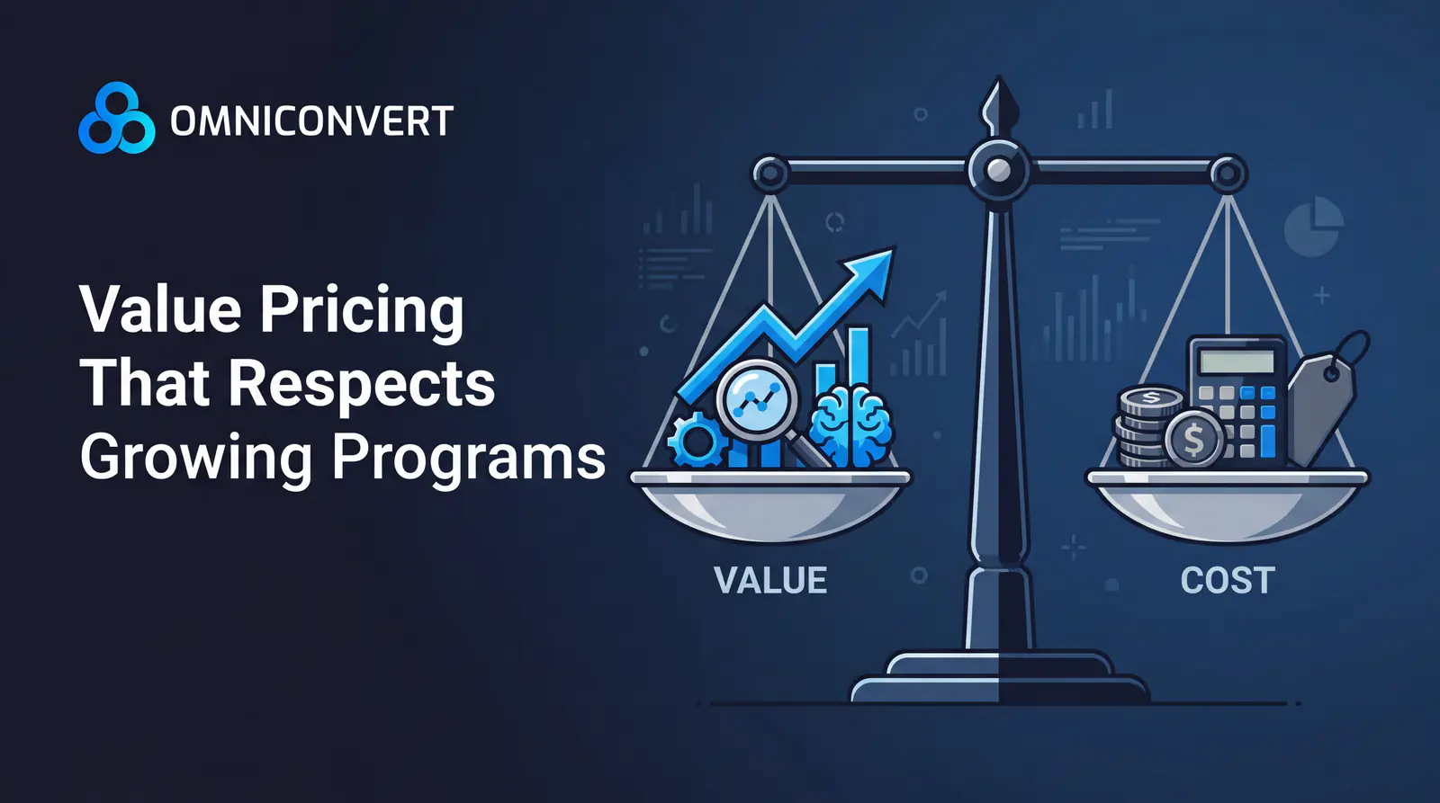 Pricing model comparison showing Omniconvert's growth-aligned approach vs. volume-based overage penalties from enterprise alternatives
