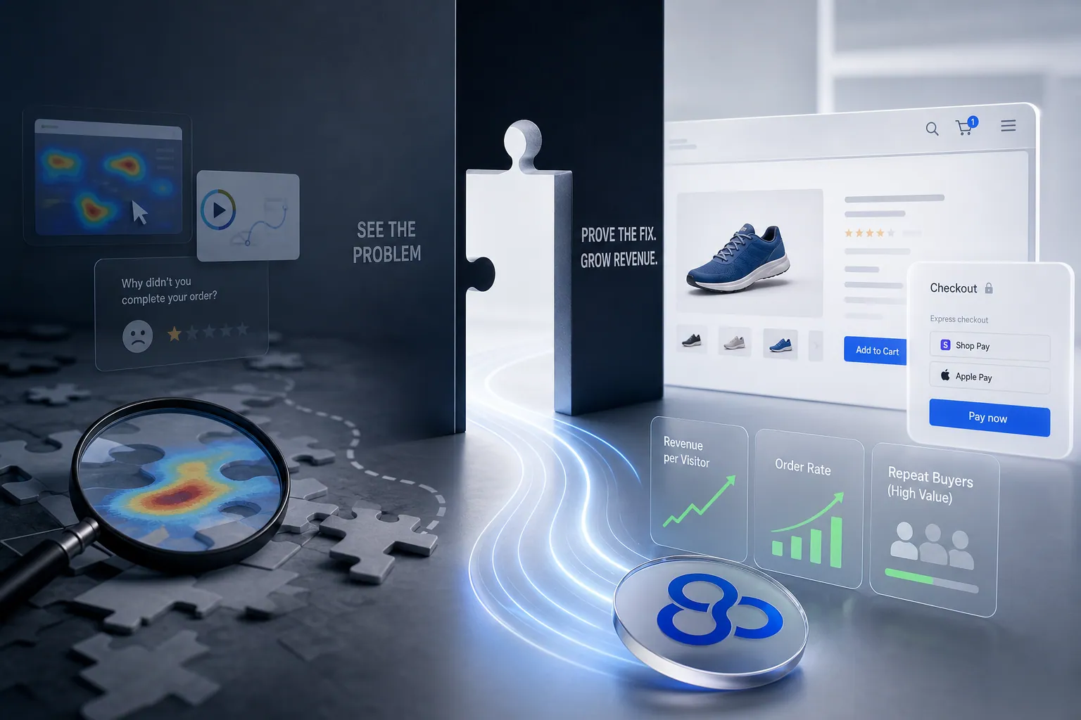 Convert, Hotjar, and Omniconvert Explore compared: privacy-first A/B testing and behavior analytics versus Shopify-native eCommerce CRO measured in revenue per visitor.