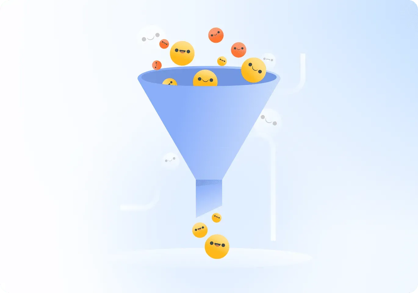 Illustration of a funnel filtering various emoji faces.