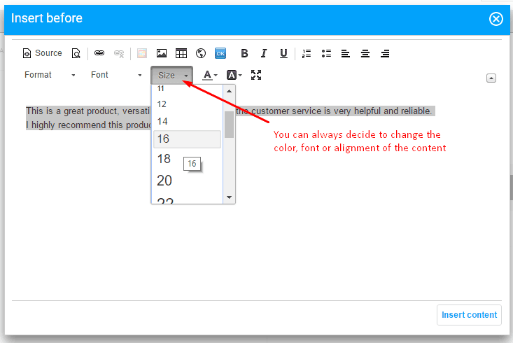 experiment content color font alignment