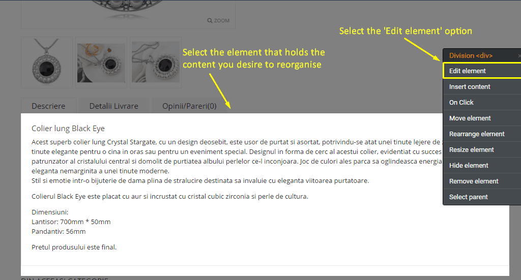 experiment edit copy element