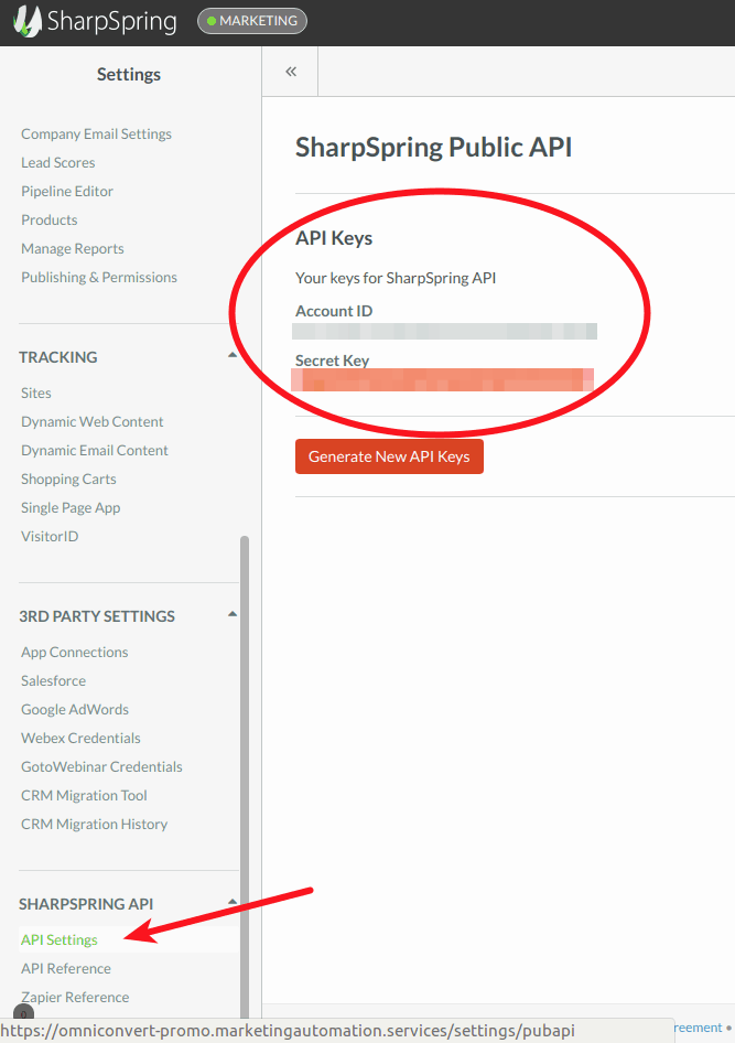 sharpspring api settings