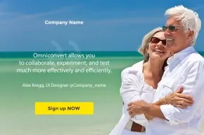 A landing page with an older couple on the beach, featuring overlays.