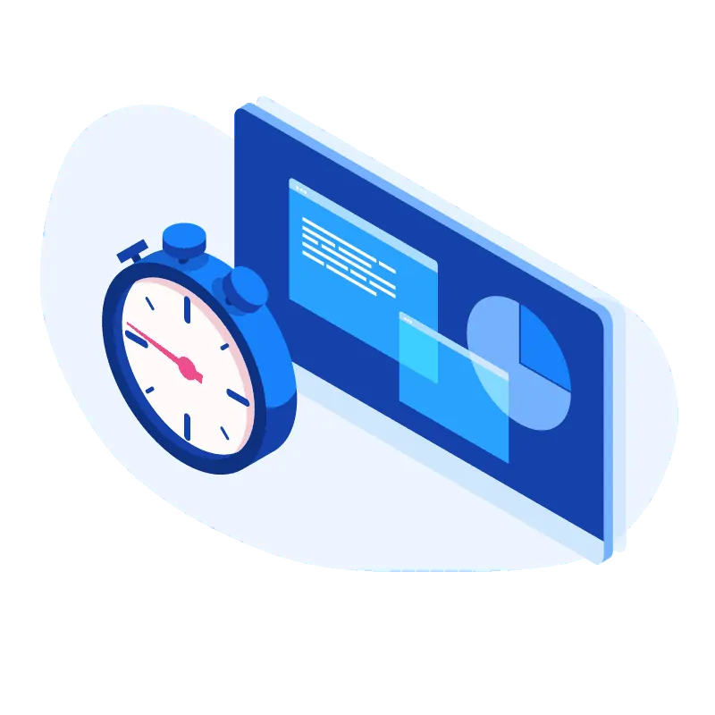 An isometric image of a clock overlaid on a computer screen.