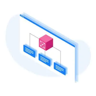 An isometric view of a computer screen with overlays.