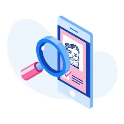 A smartphone with overlays.