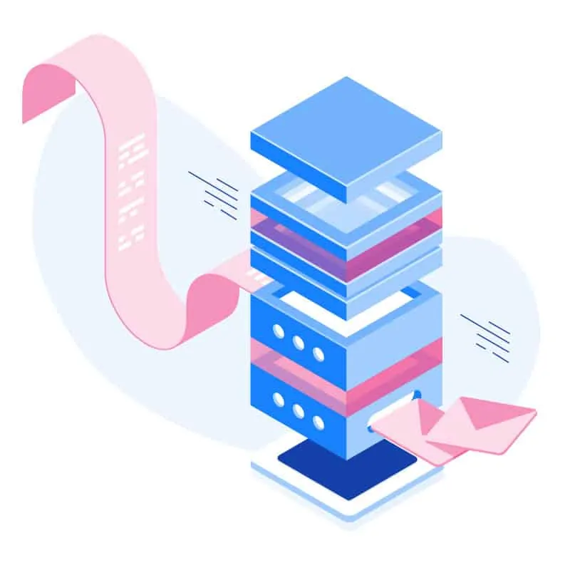 An isometric image of a stack of mail boxes with a personalized touch of a pink ribbon.