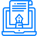 An audit document displayed on a laptop with a blue outline.